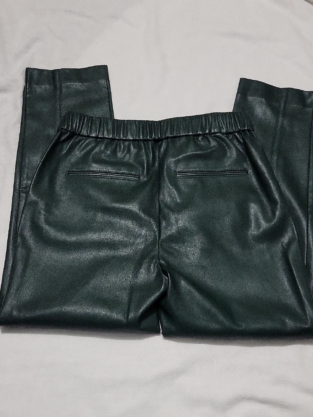Ann Taylor Dark Green Pleather Slacks Pants Small NWT